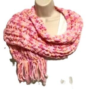Scarf Fringe Chenille Thick Creamsicle Orange Pink Handmade Knitted  53 x 10 in